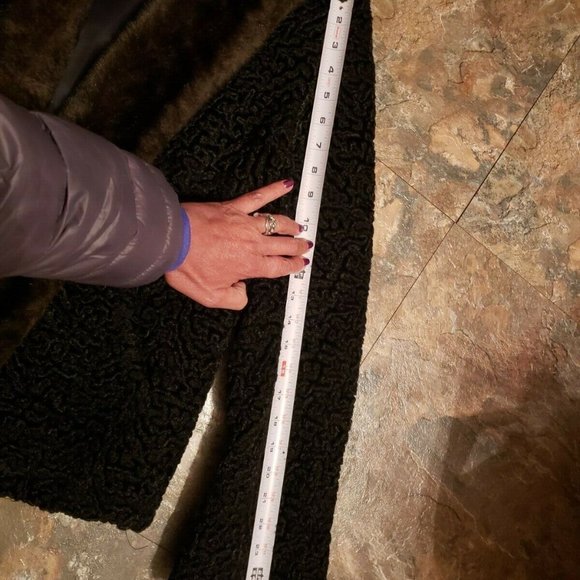 Vintage Faux Black Curly Persian Lamb Coat Jacket with Fur Collar - Picture 8 of 8